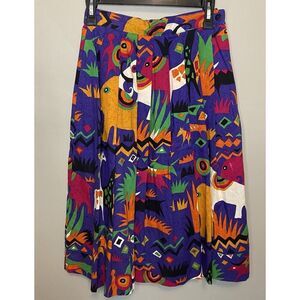 Vintage Bohemian Skirt Midi African Safari Animals Size 8 Boho